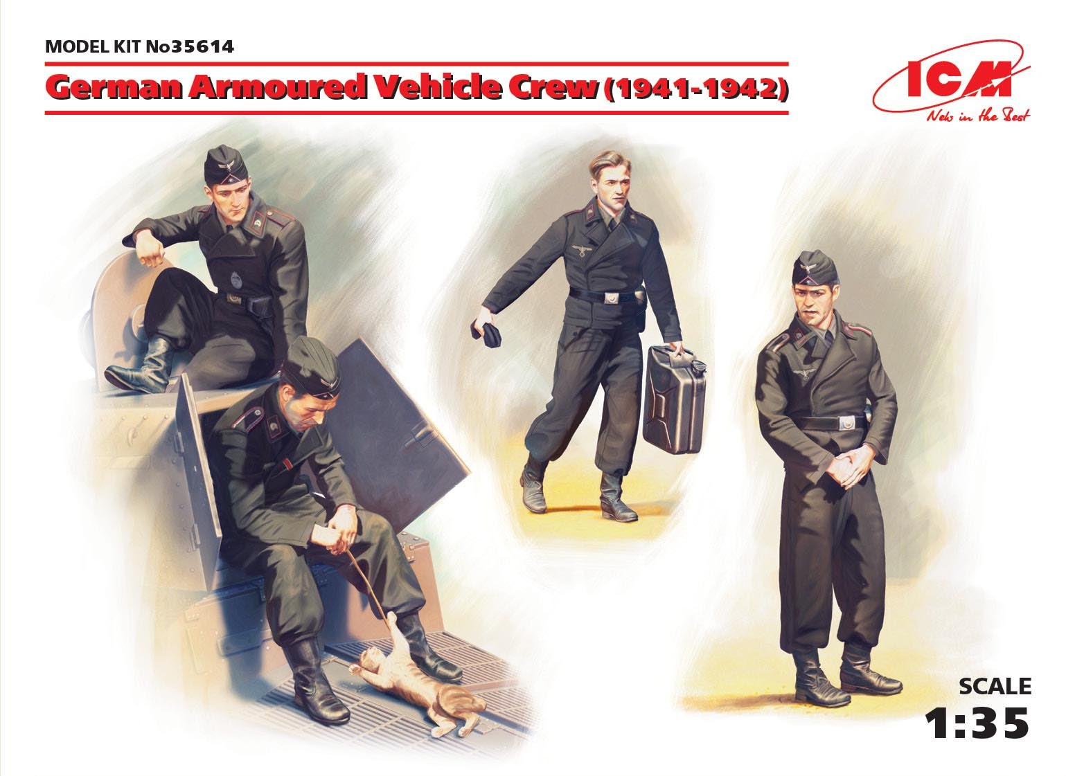 ICM - German Armoured Vehicle Crew (1941-1942) (4 figures and cat) ICM - German Armoured Vehicle Crew (1941-1942) (4 figures and cat)